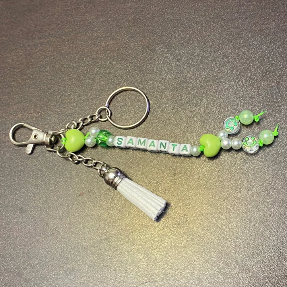 Keychain beaded purse charm with personalized Name Samanta